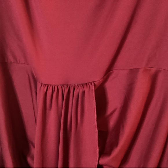 One Off The Shoulder Ruched Wrap Front Split Hem Draped Midi Dress Size Large - Picture 13 of 16